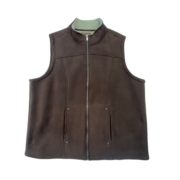 Lauren Ralph Brown Vest Sz 1X Faux Suede Sherpa Lined Full Zip - Picture 1 of 9